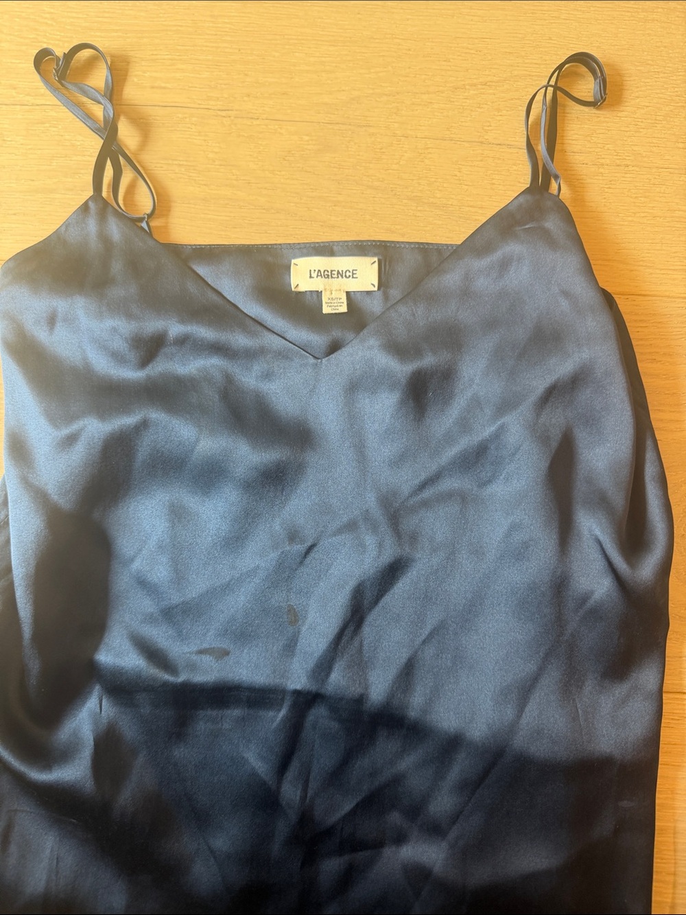 L'AGENCE Black Satin V-Neck Slip